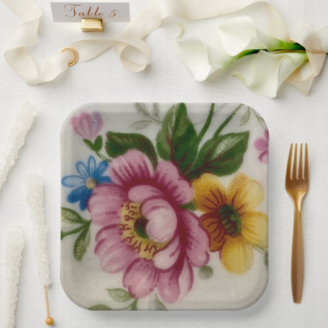 Tea Cup Floral Bouquet Paper Plate (Wedding)