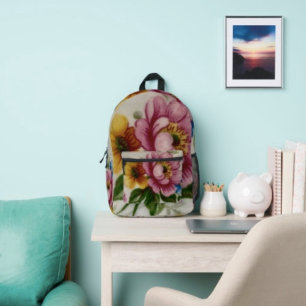 Tea Cup Floral Bouquet Printed Backpack