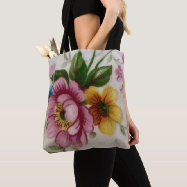 Tea Cup Floral Bouquet Tote Bag (Creator Uploaded)