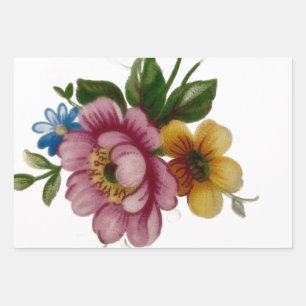 Tea Cup Floral Bouquet Wrapping Paper Sheet