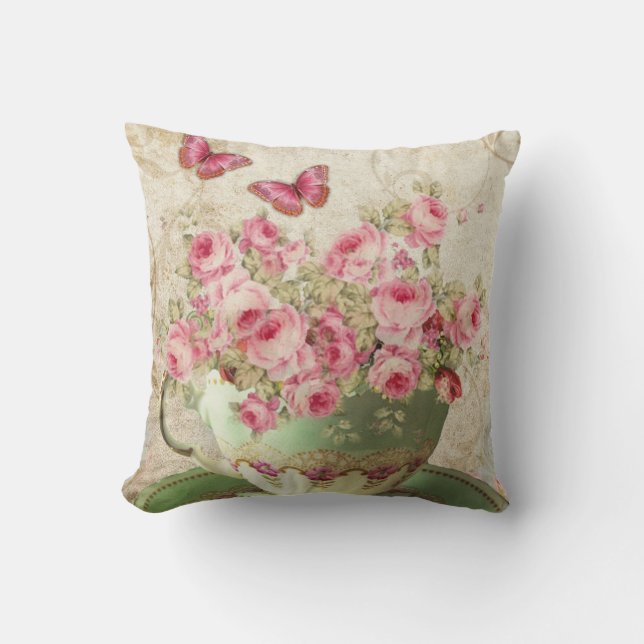 Tea cup flowers cushion (Front)
