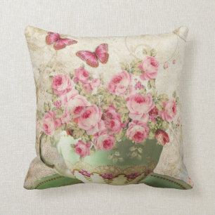 Tea cup flowers cushion