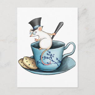 Tea Cup Mouse in Tophat Postcard