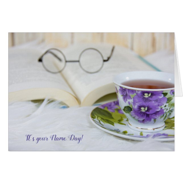 tea cup on fur for Name Day (Front Horizontal)