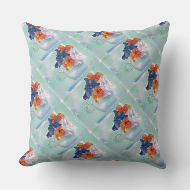 TEA CUP PANSIES PATIO PILLOW (Front)
