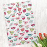 Tea Cup Pattern Tea Towel<br><div class="desc">A modern take on pretty vintage bone china or porcelain tea cups. Put the kettle on! Original art by Nic Squirrell.</div>