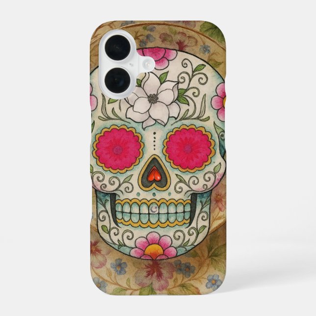 Tea Cup Sugar Skull iPhone 16 Case (Back)