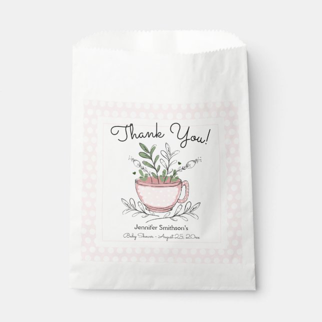 Tea Cup Tea Party Baby Shower Favour Bag (Front)