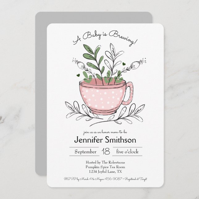 Tea Cup Tea Party Baby Shower Invitations (Front/Back)
