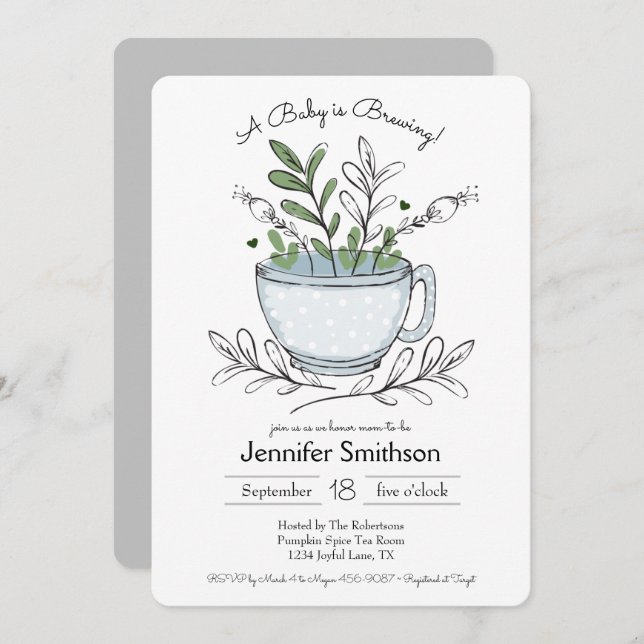 Tea Cup Tea Party Baby Shower Invitations (Front/Back)