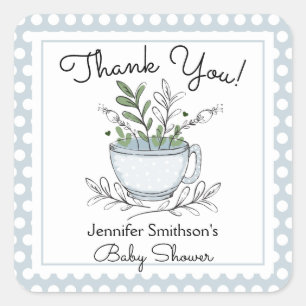 Tea Cup Tea Party Baby Shower Thank You Square Sti Square Sticker