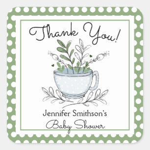 Tea Cup Tea Party Baby Shower Thank You Square Sticker
