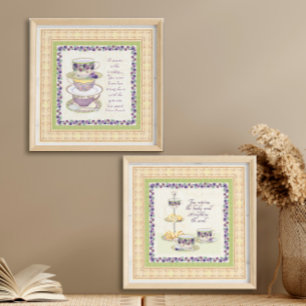 Tea Cup Teapot Watercolor Floral Purple Decoupage Tissue Paper