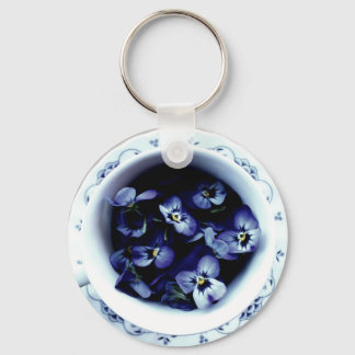 Tea Cup Violets Key Ring