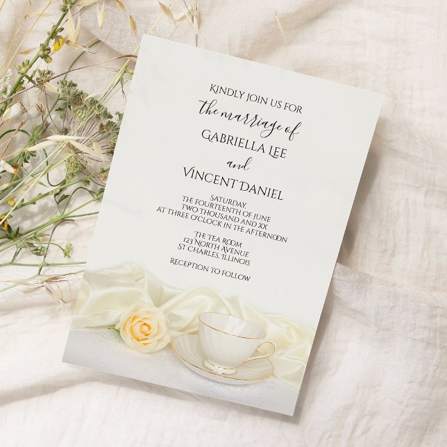 Tea Cup with White Rose Wedding Invitation (Creator Uploaded)