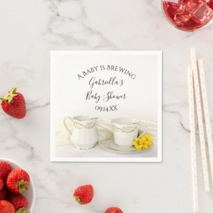 Tea Cup with Yellow Daisies Baby is Brewing Shower Napkin
