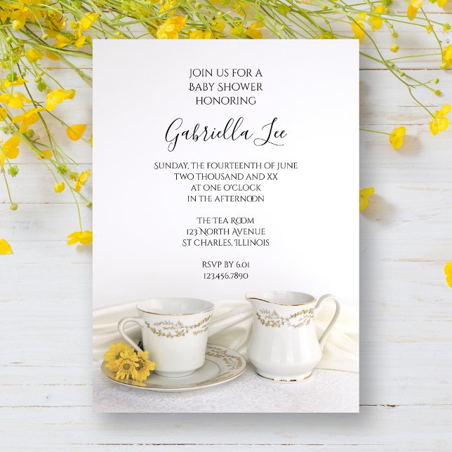 Tea Cup with Yellow Daisies Baby Shower Invitation (Creator Uploaded)