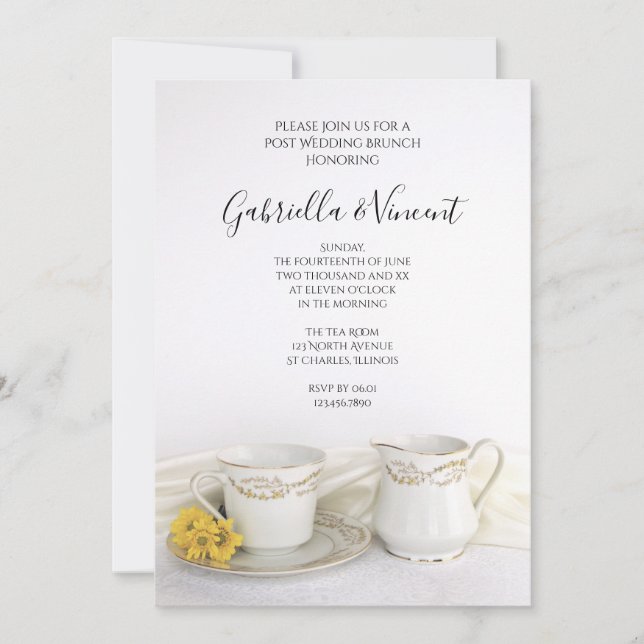 Tea Cup with Yellow Daisies Post Wedding Brunch Invitation (Front)