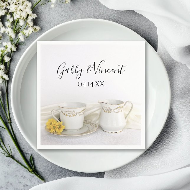 Tea Cup with Yellow Daisies Wedding Napkin (Creator Uploaded)