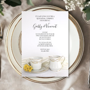 Tea Cup Yellow Daisies Wedding Rehearsal Dinner Invitation