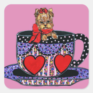 Tea Cup Yorkie Square Sticker