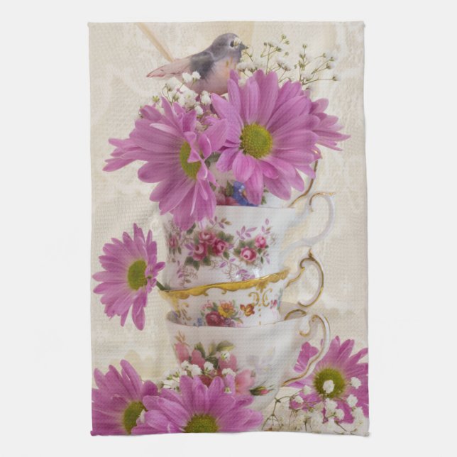 Tea Cups And Daisies Towel (Vertical)