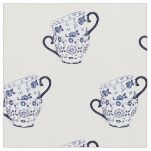 Tea cups cobalt fabric