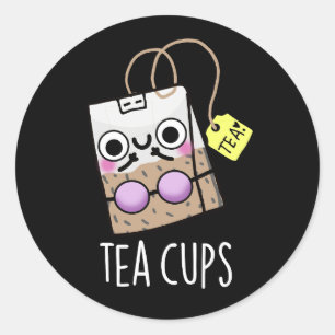 Tea Cups Funny Bra Puns Dark BG Classic Round Sticker