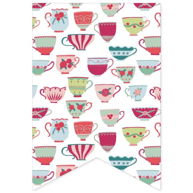 Tea Cups Modern Vintage Bunting (First Flag)
