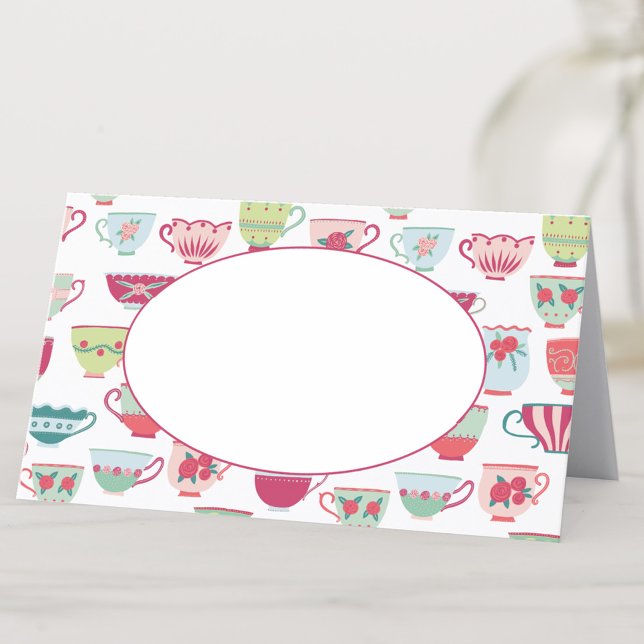 Tea Cups Modern Vintage Place Card (Vintage tea cup pattern place card)