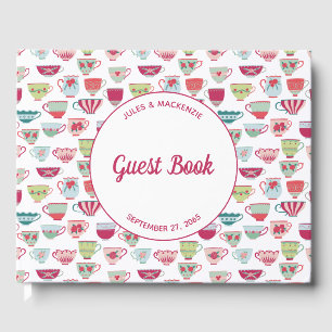 Tea Cups Modern Vintage Wedding Guest Book