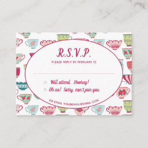 Tea Cups Modern Vintage Wedding R.S.V.P. Enclosure Card