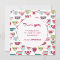 Tea Cups Modern Vintage Wedding Thank You Card