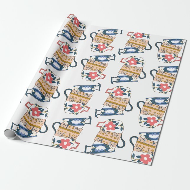 Tea Cups Wrapping Paper (Unrolled)