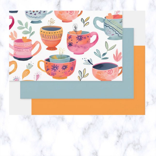 Tea Cups Wrapping Paper Sheet (Creator Uploaded)