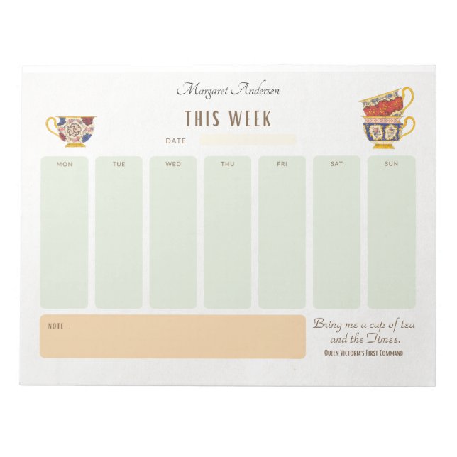 Tea Drinker Personalised Victorian Style Planner Notepad (Front)