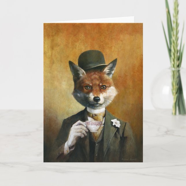 Tea Drinking Fox Card (Front)