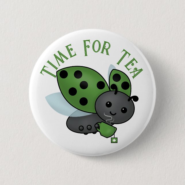 Tea Drinking Ladybug Button (Front)
