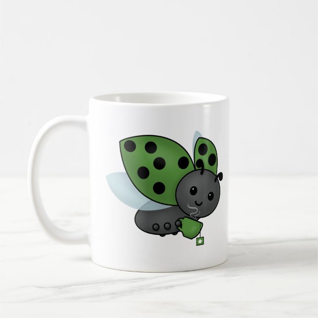 Tea Drinking Ladybug Coffee Mug (Left)