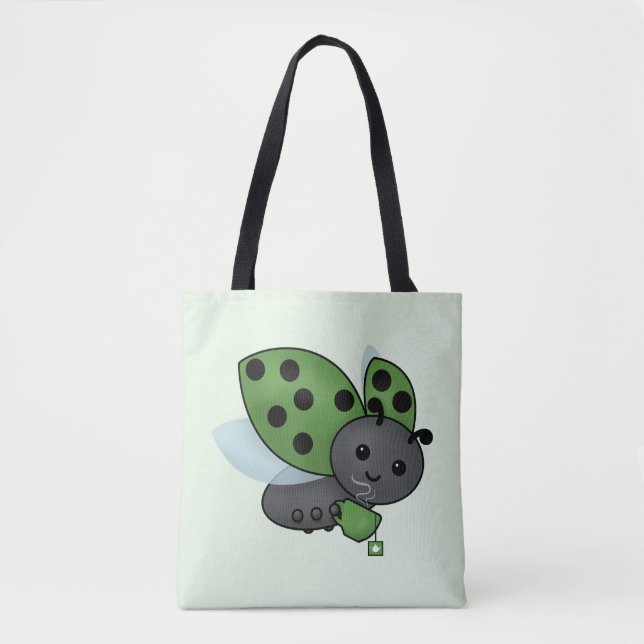 Tea Drinking Ladybug Tote Bag (Front)