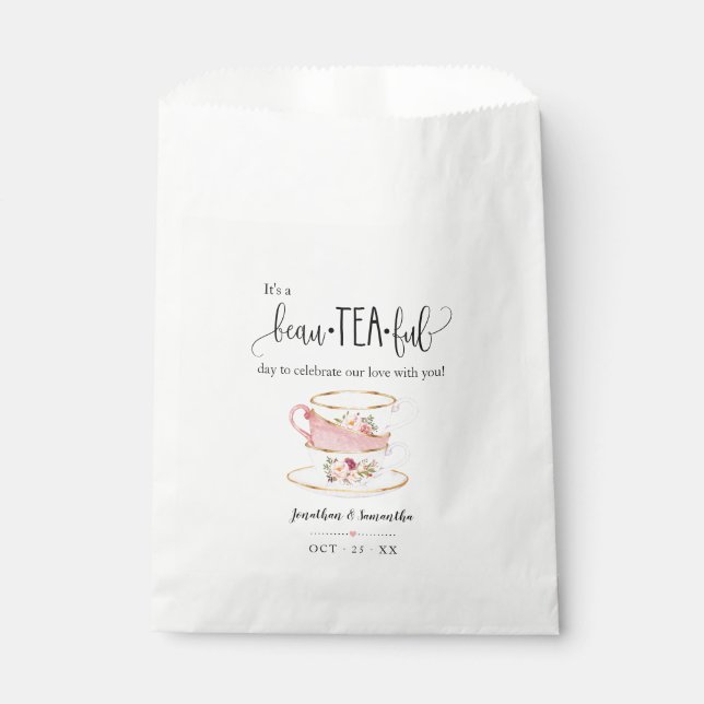 Tea Favour Bags pink floral wedding favour bag (Front)