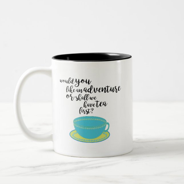 Tea First Then Adventure Two-Tone Coffee Mug (Left)