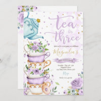 Tea For Three Birthday Purple Floral Tea Party