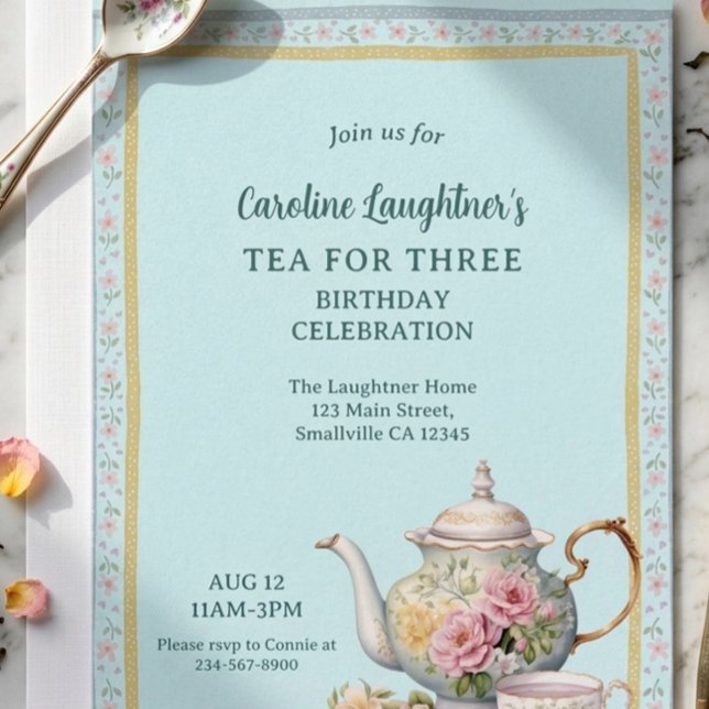 Tea For Three Flower Garden Birthday Invitation (Creator Uploaded)