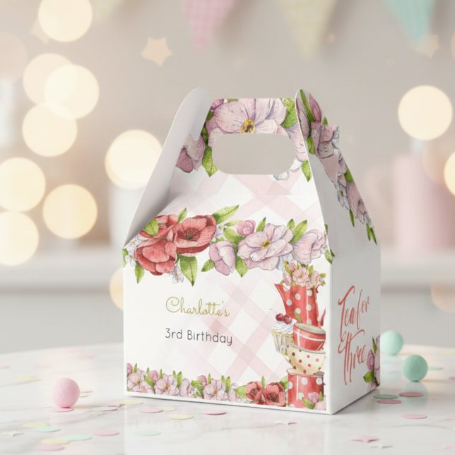 Tea for three, tea flowery birthday favour box (Creator Uploaded)