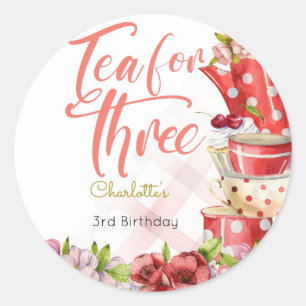 Tea for three, tea flowery third birthday classic round sticker