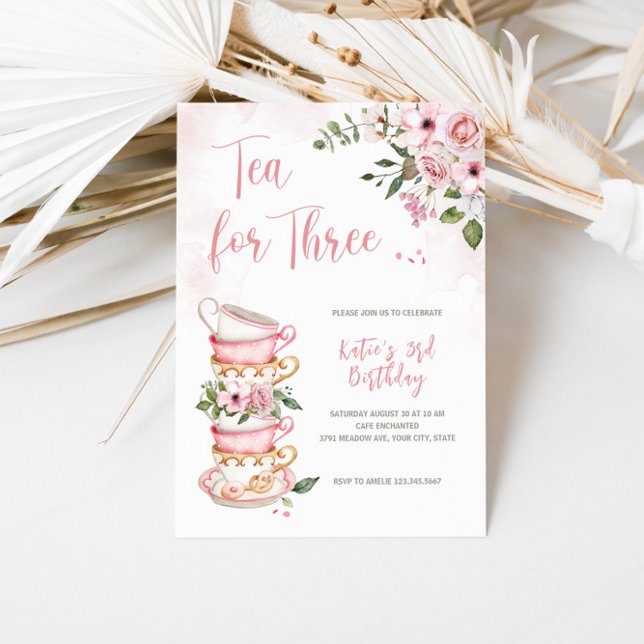 Tea For Three Teacups Theme Birthday Invitation (Creator Uploaded)