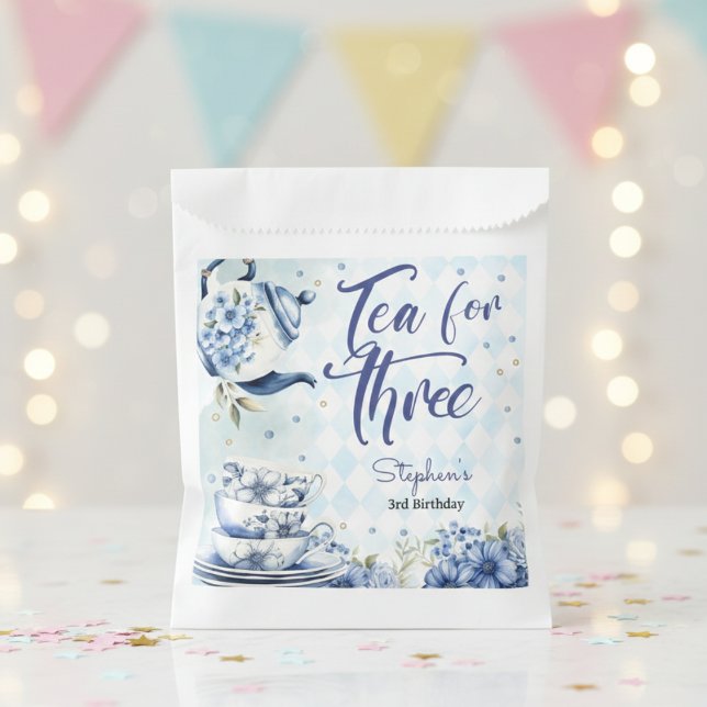 Tea for three, third birthday for kids favour bag (Creator Uploaded)