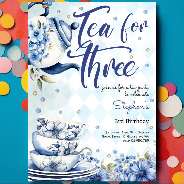 Tea for three, third birthday for kids invitation (Creator Uploaded)