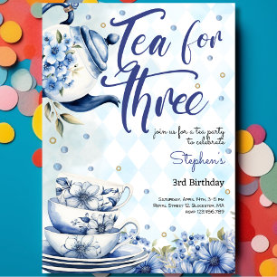 Tea for three, third birthday for kids invitation